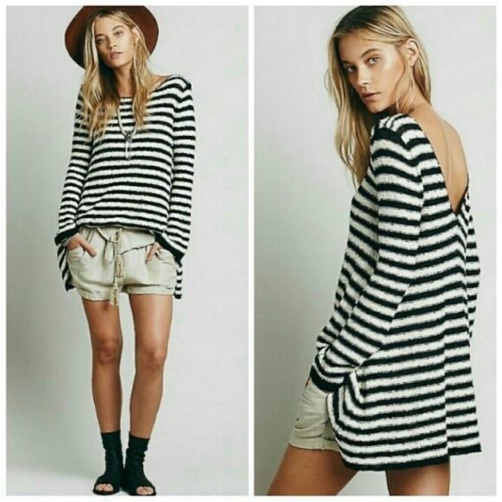 FREE PEOPLE COUNTING STRIPED SWING LONG SLEEVE SWEATER TUNIC DRESS